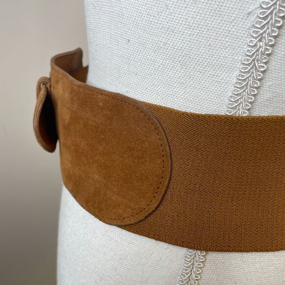 Womens Vintage Suede Leather Brass Filigree Wide Stretch Belt Heritage Boho 3" - Picture 9 of 11